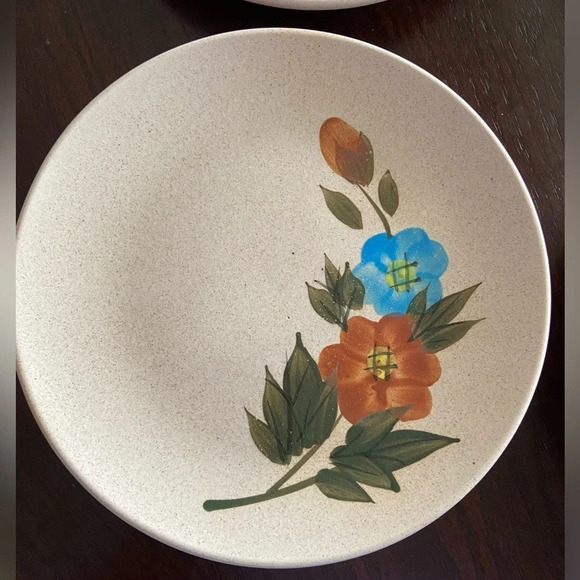 Franciscan Earthenware Floral 8” plates w Green 2 Tan Oatmeal California Set 4 - Picture 2 of 12